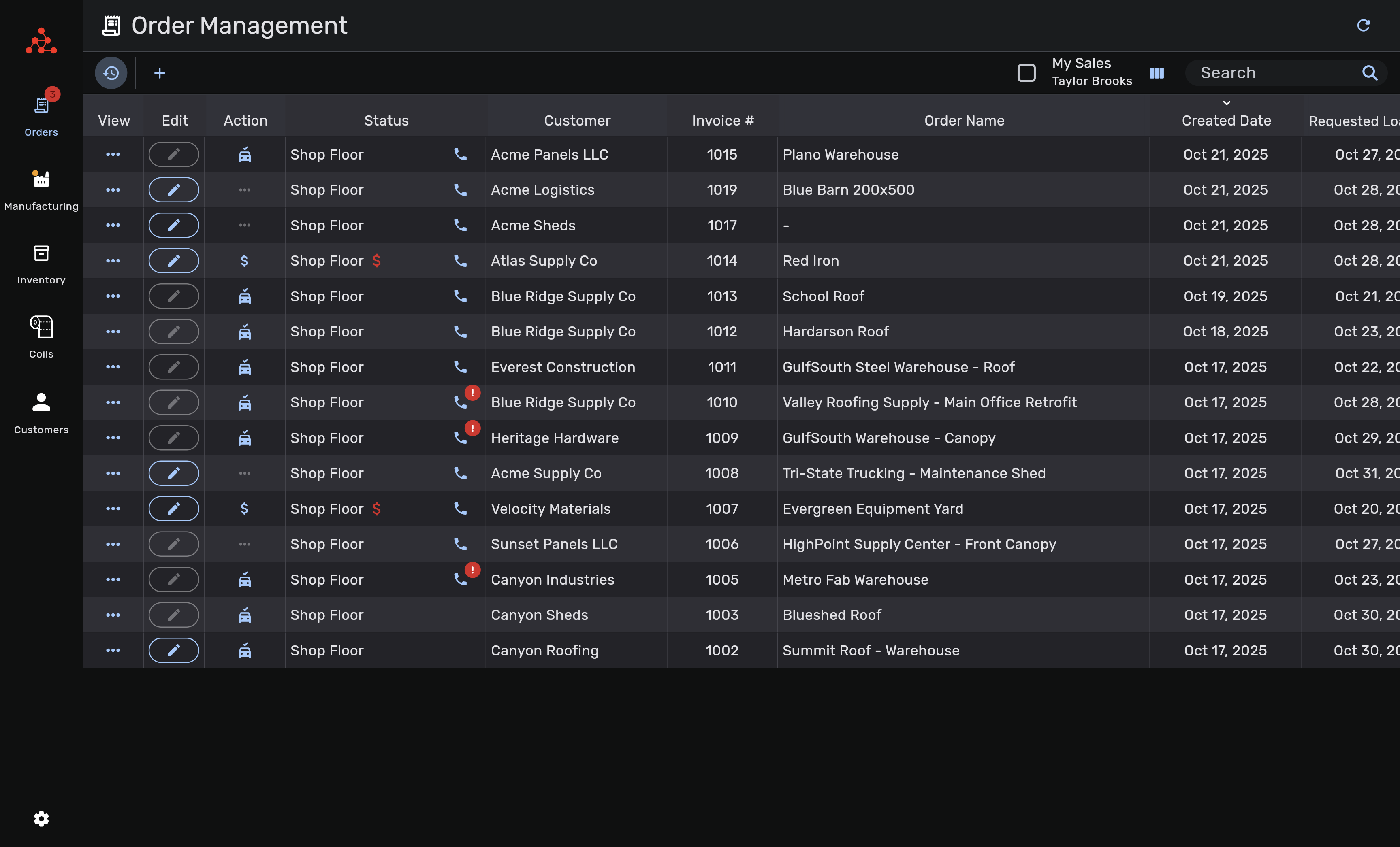 Order Management & Scheduling Screenshot